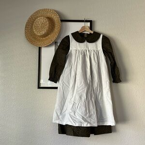 Custom Anne of Green Gables Prairie Dress Girls Size US 7 Green White Pinafore